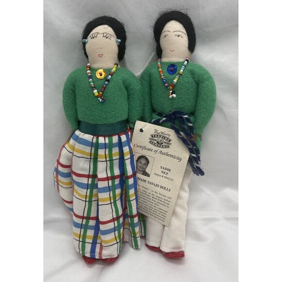 FRED HARVEY Handmade Navajo Dolls Native American Couple  Signed By Sadie Nez 9” - Picture 8 of 11